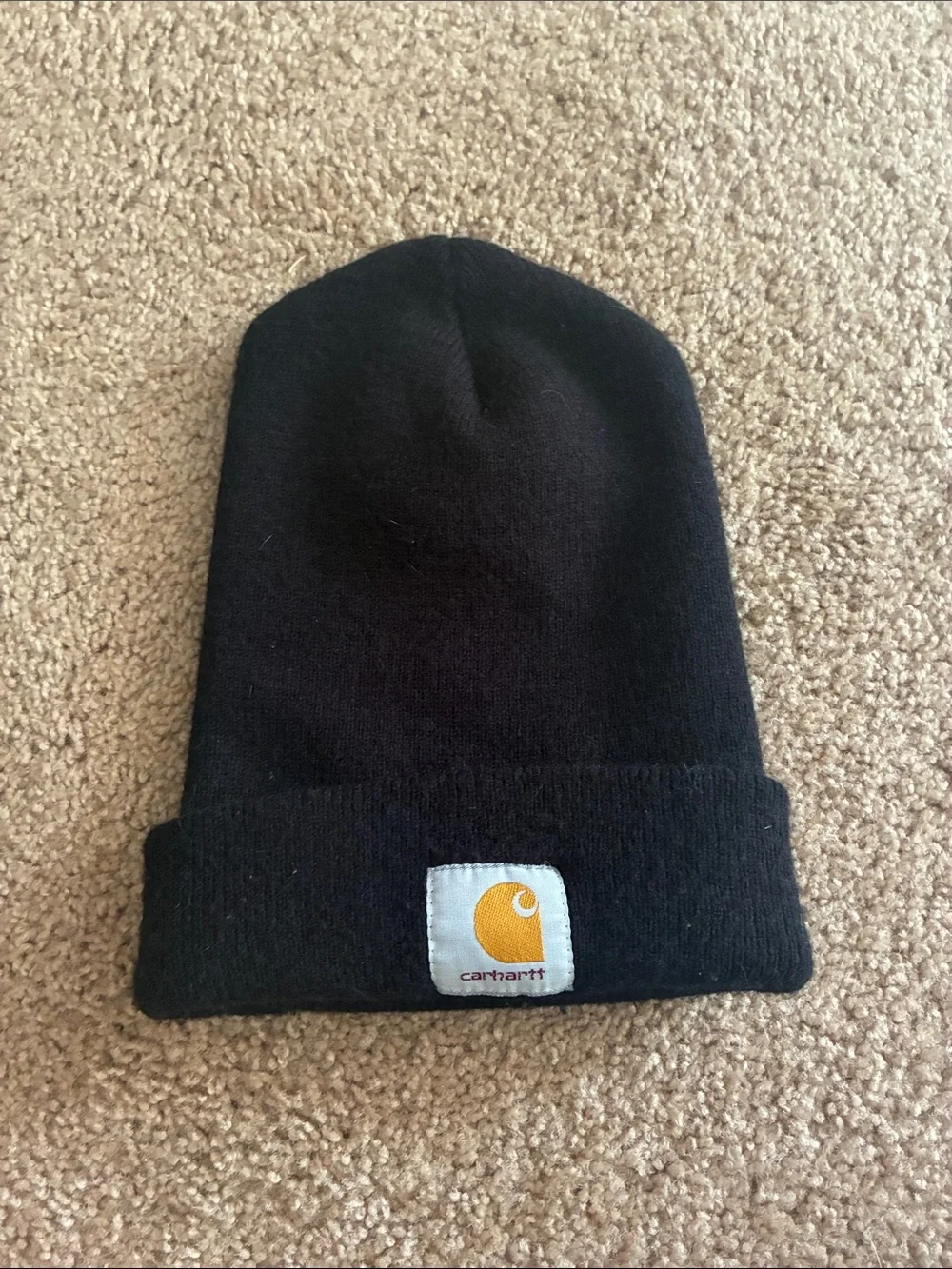 Carhartt Black Beanie with Gold Logo Patch Classic work wear